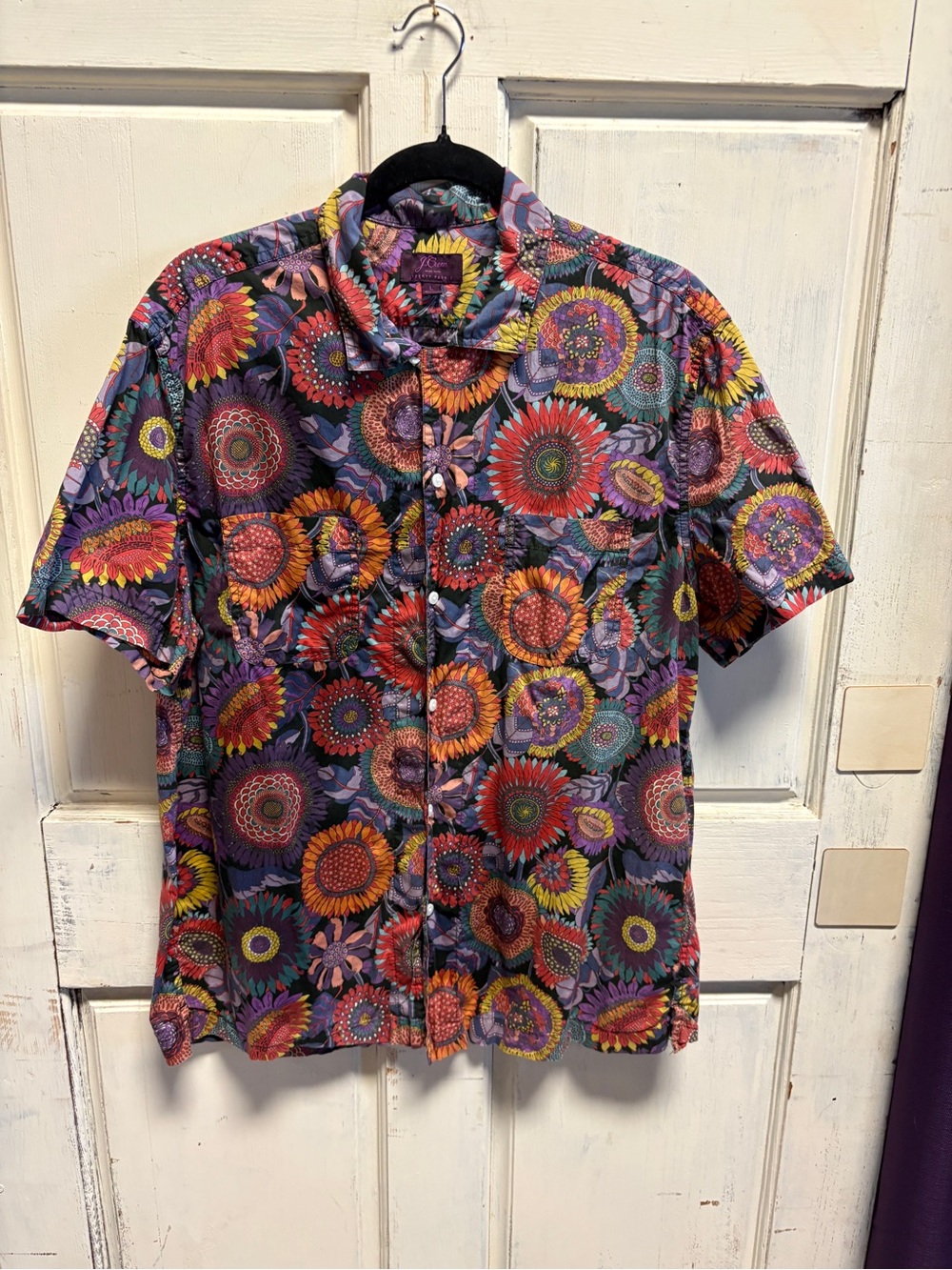 J. Crew Short-Sleeve Floral Button-Down Shirt - Purple, Orange, Red, Yellow